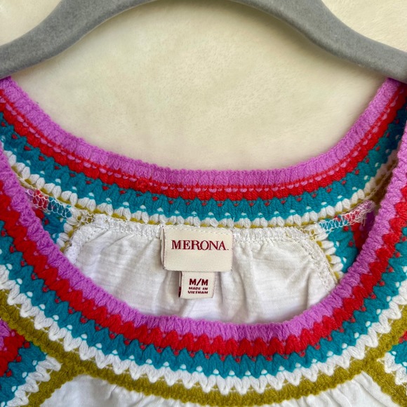 Merona White Tank Top Crochet Strap Trim Size Medium Boho Coachella - Picture 2 of 4